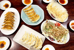 A selection of different gyoza from Kirasse. Gyoza food court in Utsunomiya.