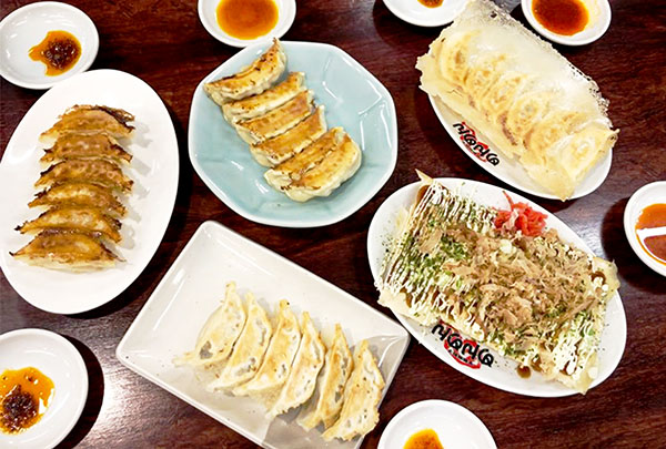 A selection of different gyoza from Kirasse. Gyoza food court in Utsunomiya.
